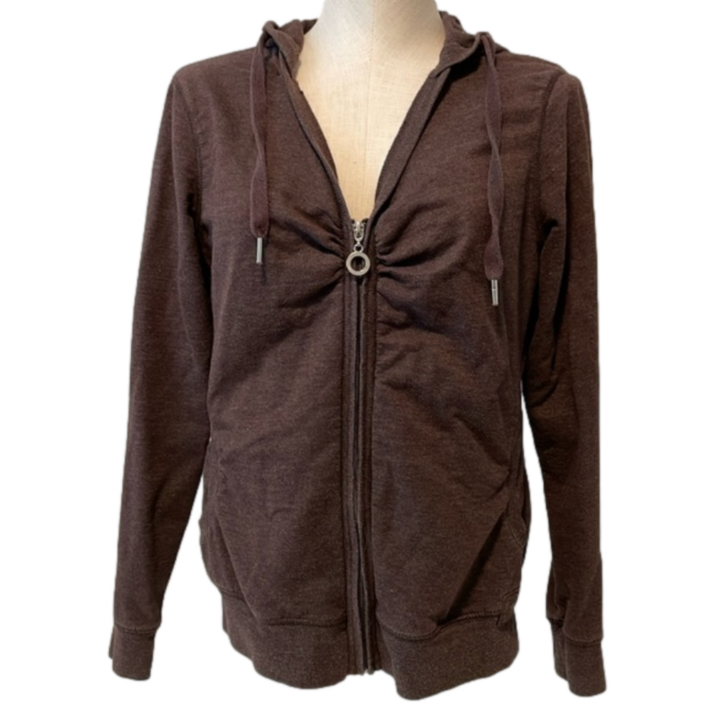 Fuda brown v neck zip hoodie sz S